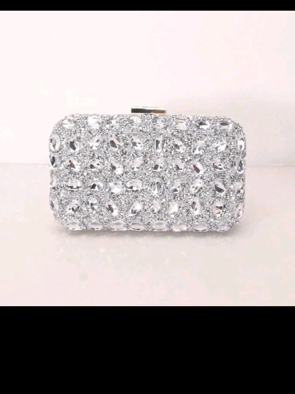 Silver Crystal Embellished Evening Clutch